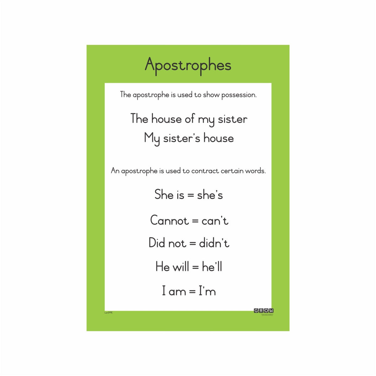 Apostrophes - Wallchart – Grow Learning Company
